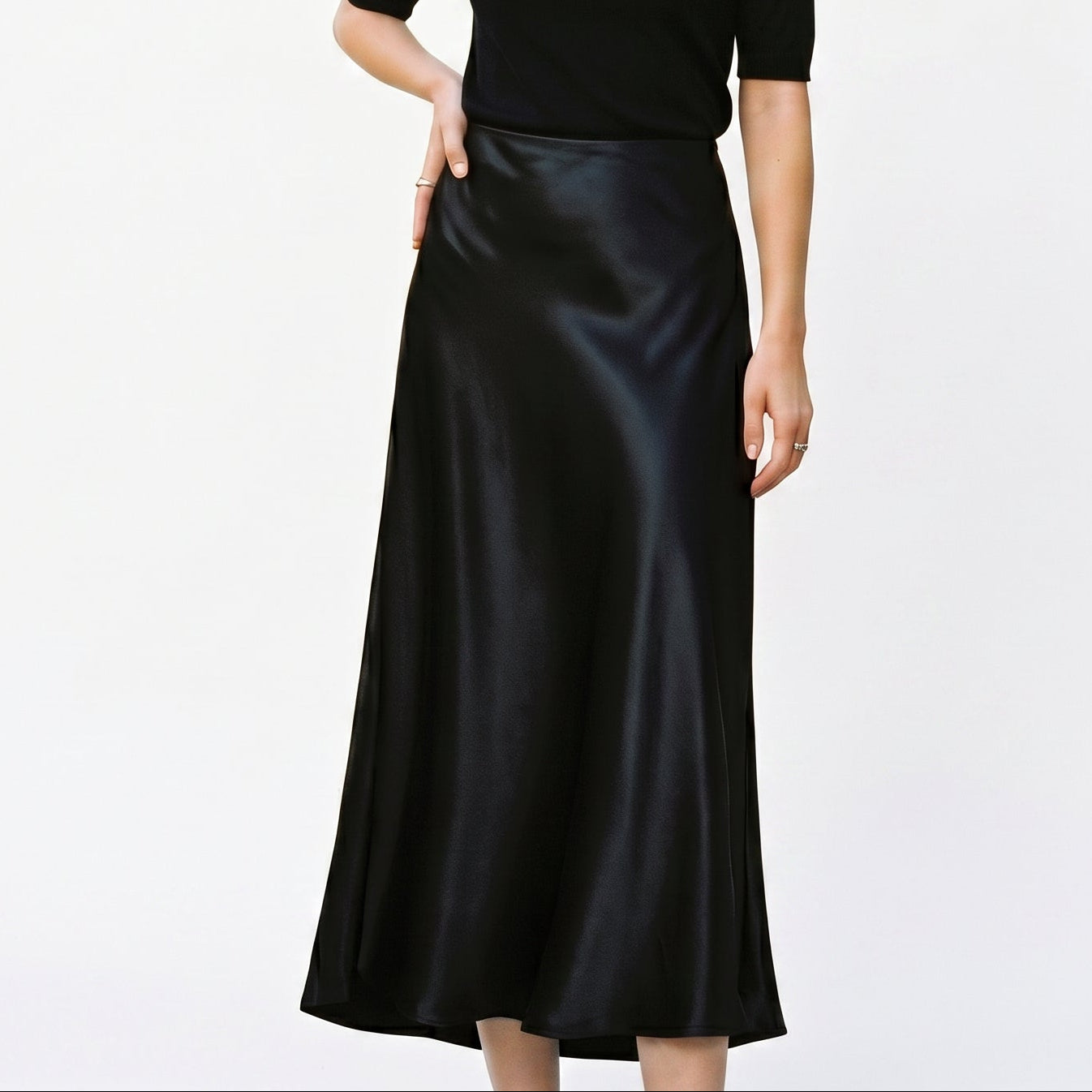 Isabella - Elegant Silk Midi Skirt with Elastic Waistband DONE 06-22-2026