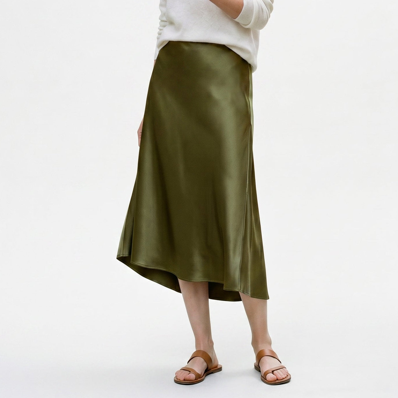 Isabella - Elegant Silk Midi Skirt with Elastic Waistband DONE 06-22-2026
