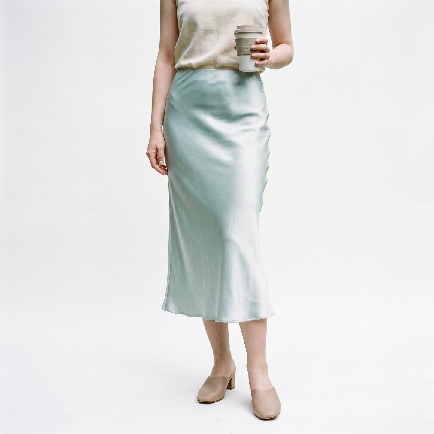 Isabella - Elegant Silk Midi Skirt with Elastic Waistband DONE 06-22-2026