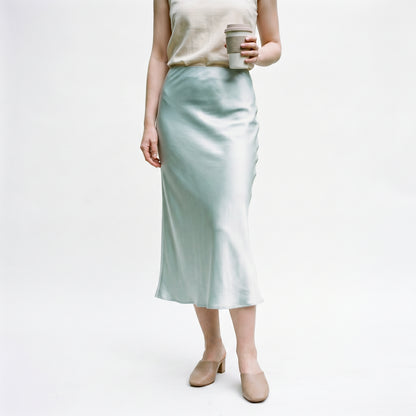 Isabella - Elegant Silk Midi Skirt with Elastic Waistband DONE 06-22-2026