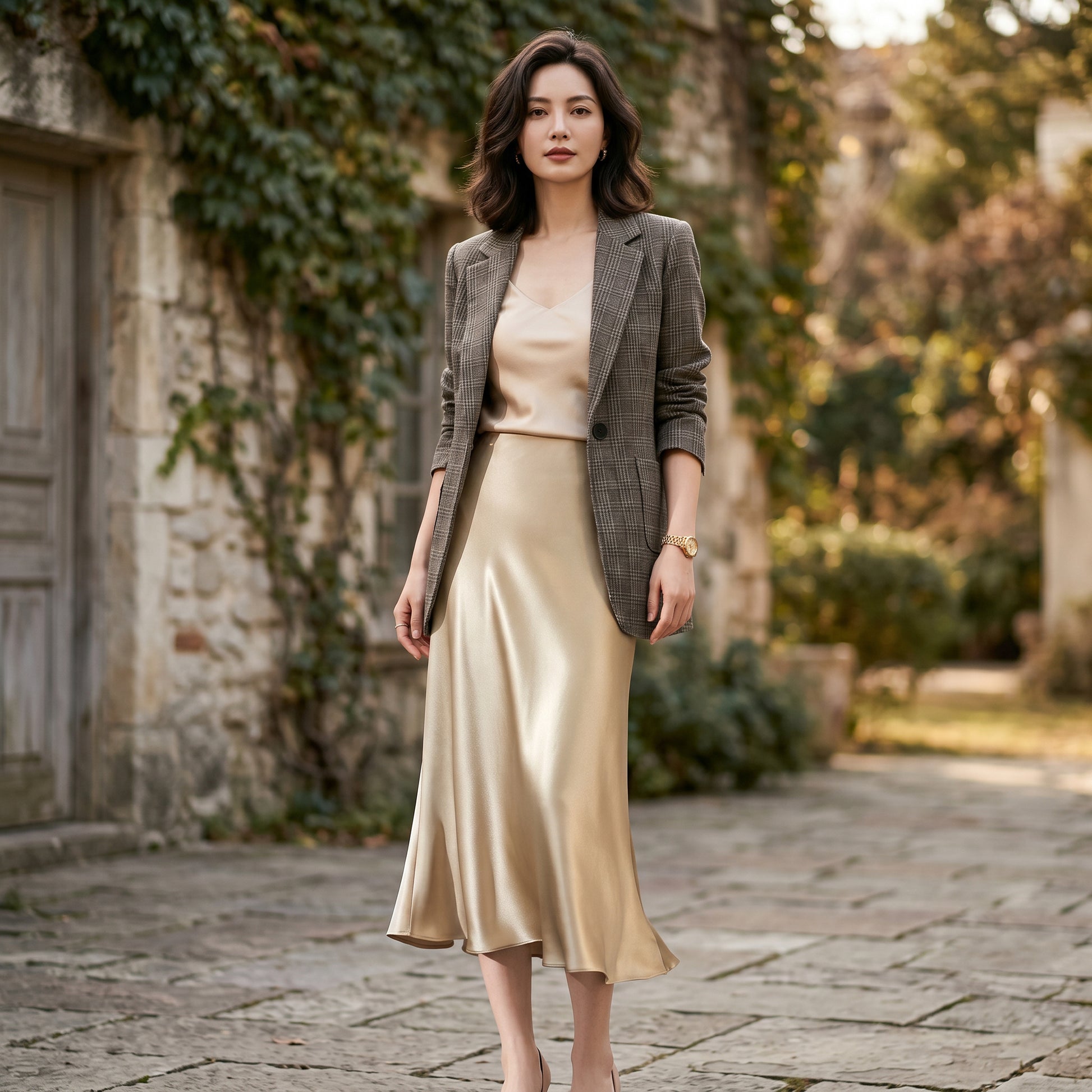 Isabella - Elegant Silk Midi Skirt with Elastic Waistband DONE 06-22-2026