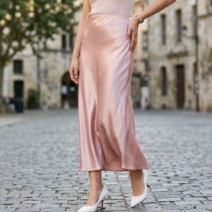 Isabella - Elegant Silk Midi Skirt with Elastic Waistband DONE 06-22-2026