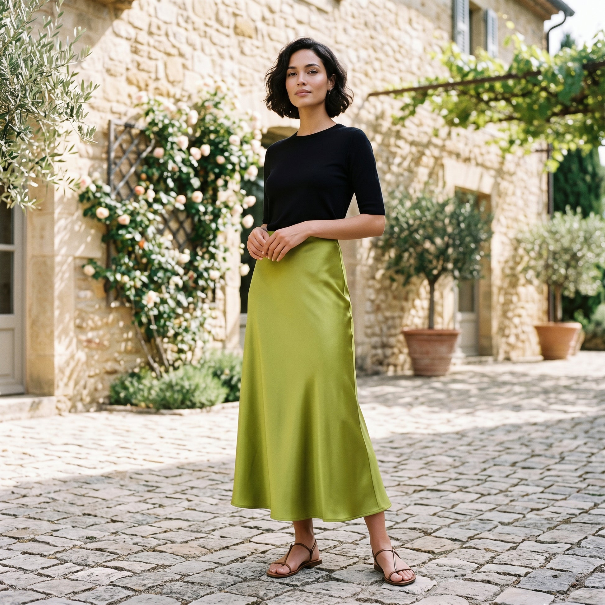 Isabella - Elegant Silk Midi Skirt with Elastic Waistband DONE 06-22-2026
