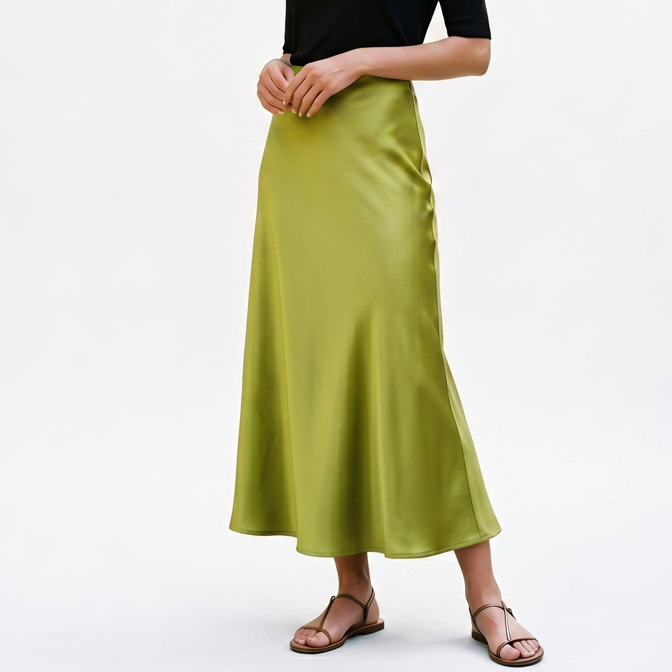 Isabella - Elegant Silk Midi Skirt with Elastic Waistband DONE 06-22-2026