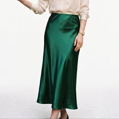 Isabella - Elegant Silk Midi Skirt with Elastic Waistband DONE 06-22-2026