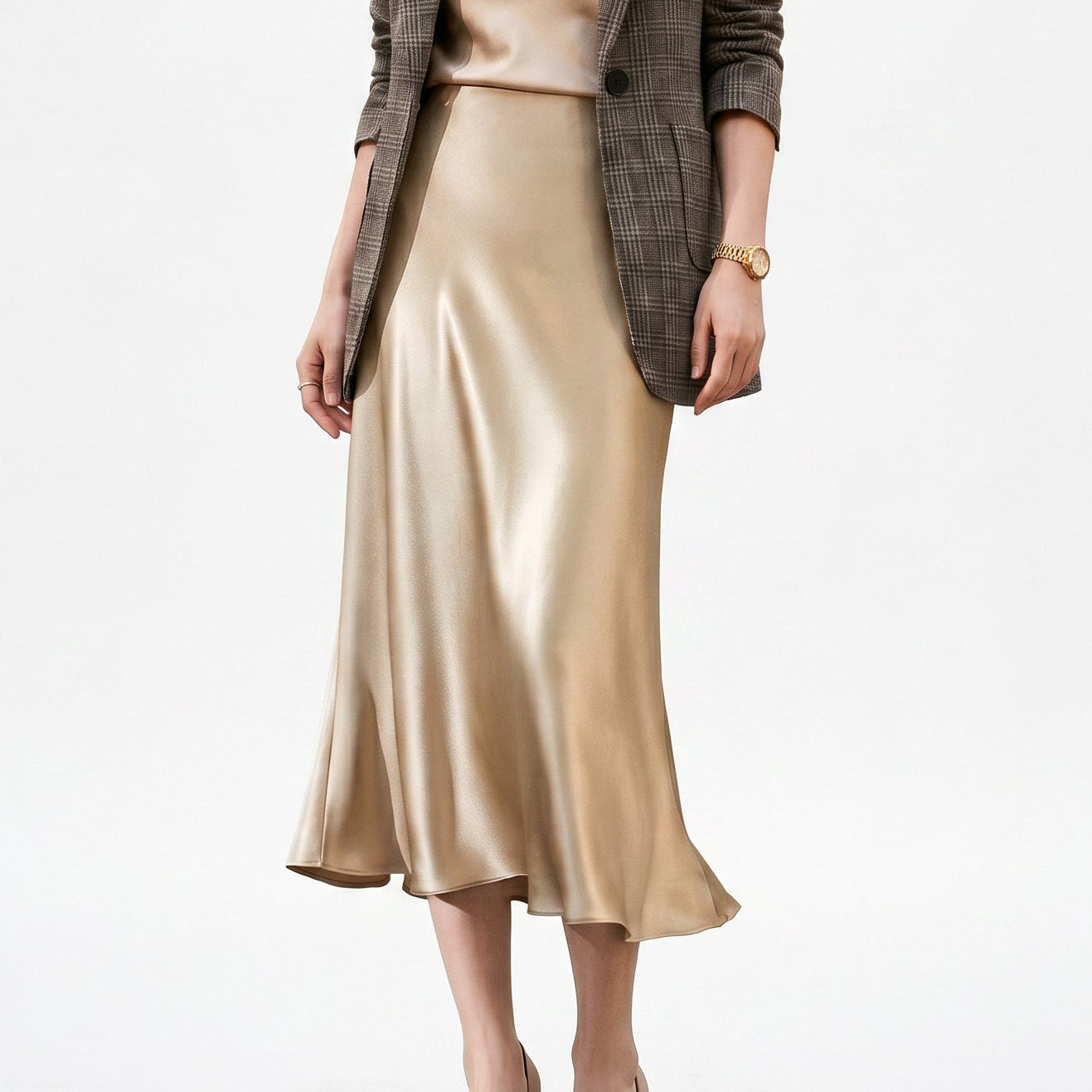 Isabella - Elegant Silk Midi Skirt with Elastic Waistband DONE 06-22-2026