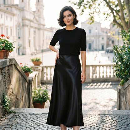 Isabella - Elegant Silk Midi Skirt with Elastic Waistband DONE 06-22-2026