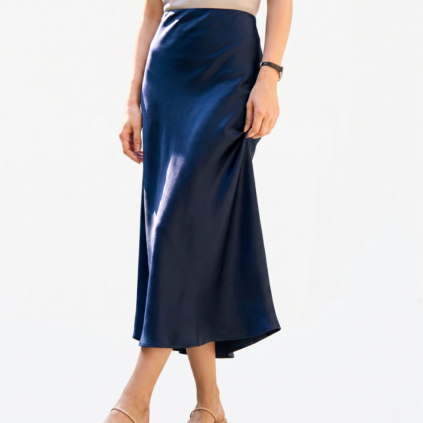Isabella - Elegant Silk Midi Skirt with Elastic Waistband DONE 06-22-2026