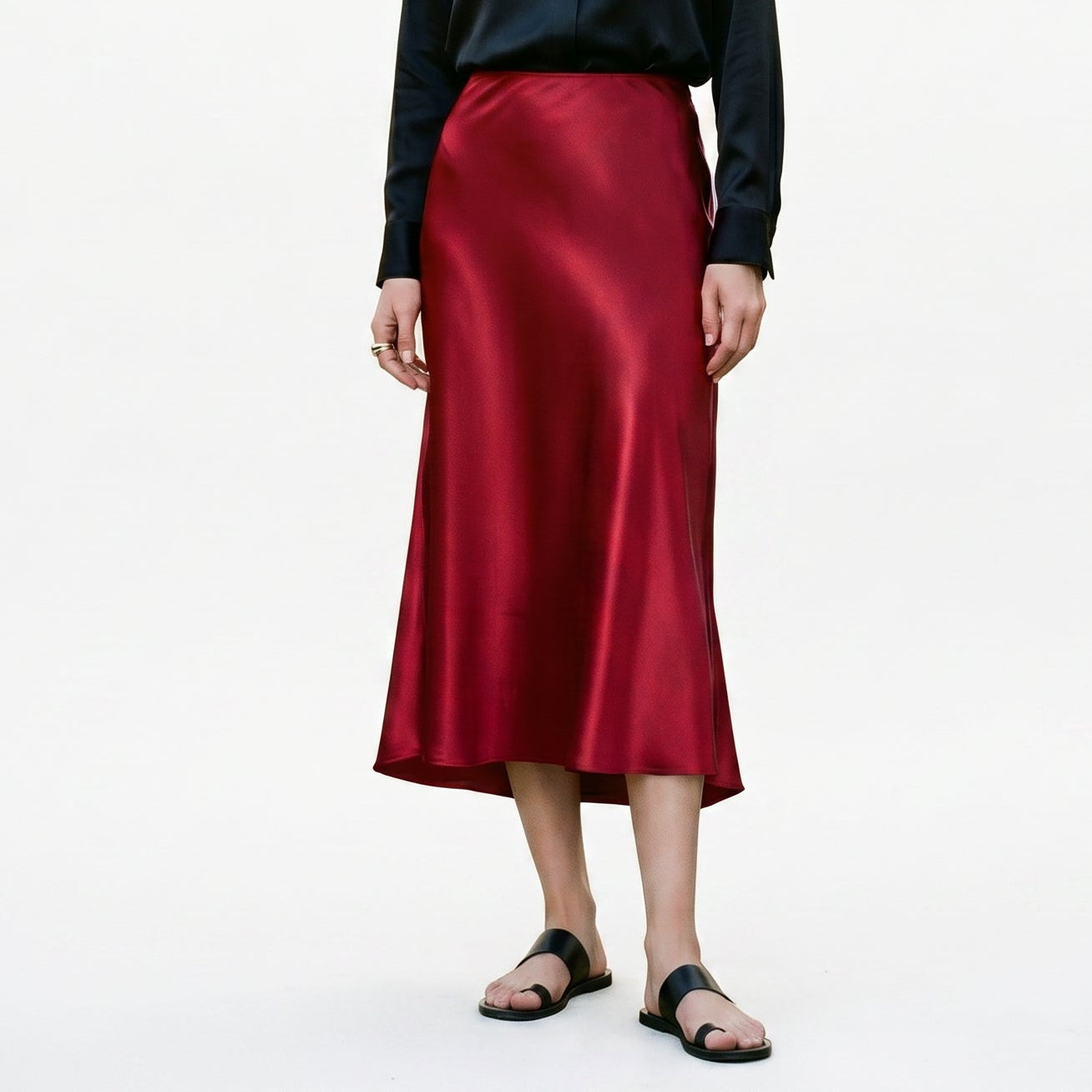 Isabella - Elegant Silk Midi Skirt with Elastic Waistband DONE 06-22-2026
