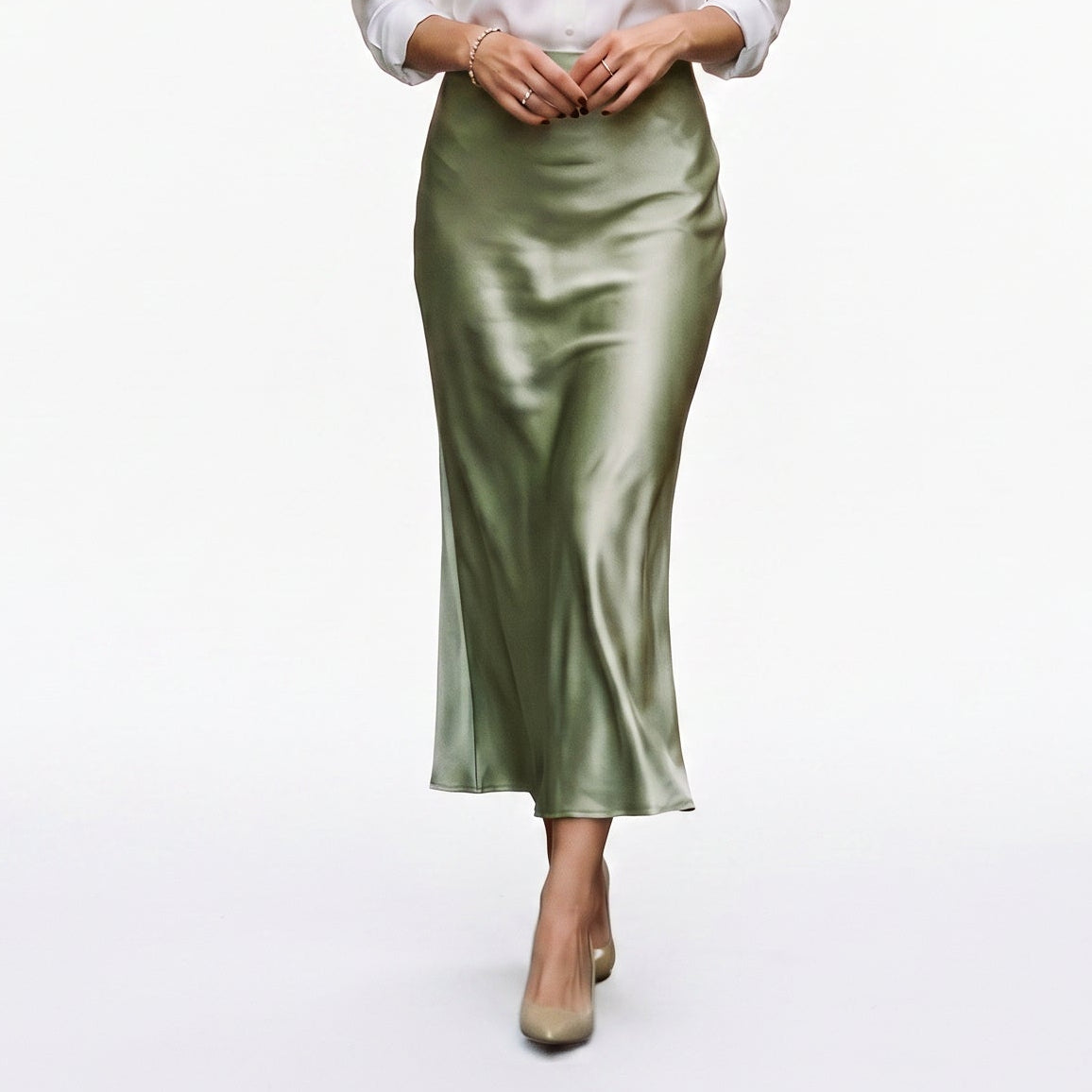 Isabella - Elegant Silk Midi Skirt with Elastic Waistband DONE 06-22-2026
