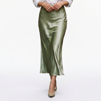 Isabella - Elegant Silk Midi Skirt with Elastic Waistband DONE 06-22-2026