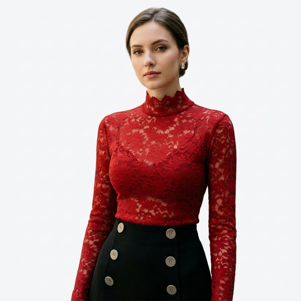 Isadora - Elegant Floral Lace High Neck Blouse DONE 06-11-2026