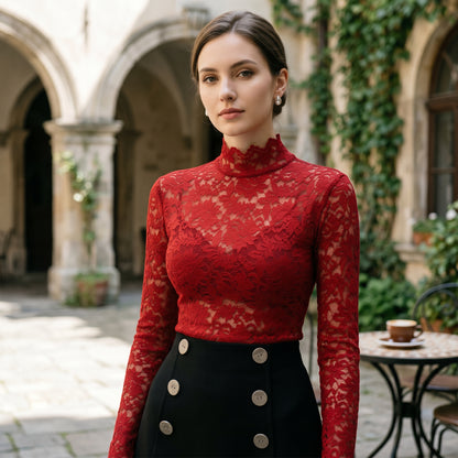 Isadora - Elegant Floral Lace High Neck Blouse DONE 06-11-2026