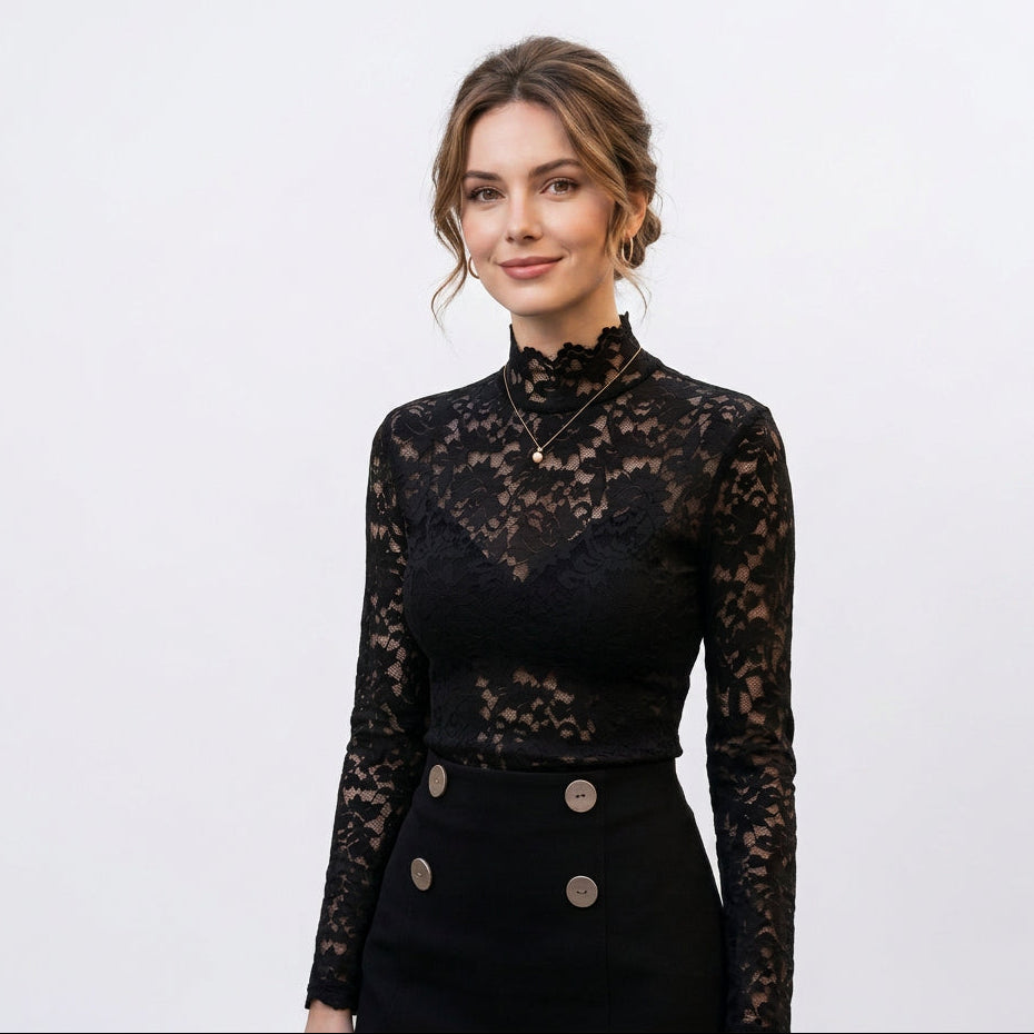 Isadora - Elegant Floral Lace High Neck Blouse DONE 06-11-2026