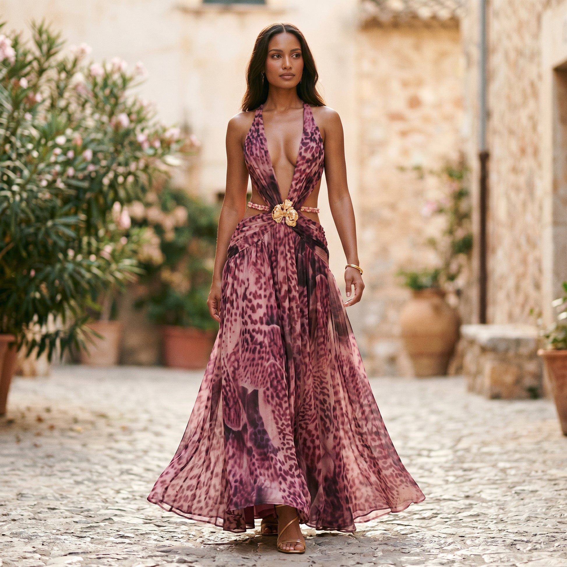 Jenifer - Elegant Chiffon Evening Dress with Deep V Neckline