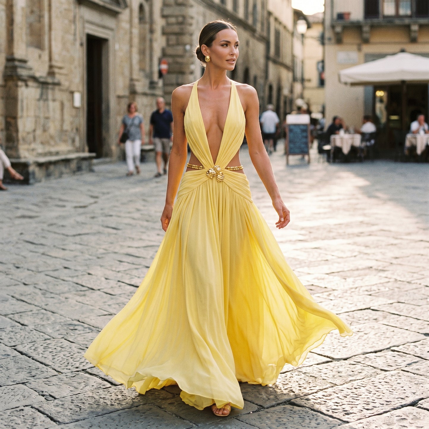 Jenifer - Elegant Chiffon Evening Dress with Deep V Neckline