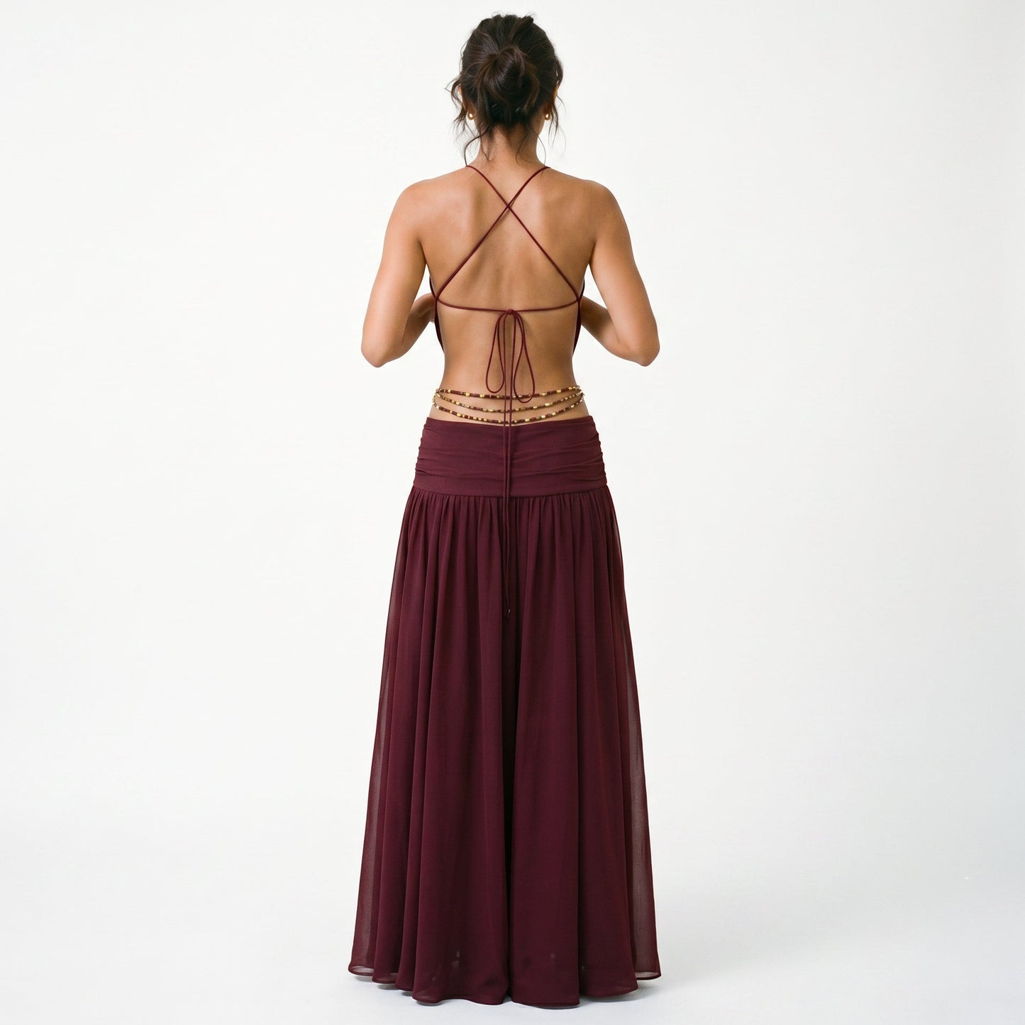 Jenifer - Elegant Chiffon Evening Dress with Deep V Neckline