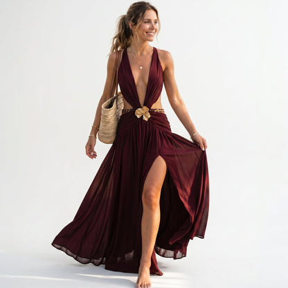 Jenifer - Elegant Chiffon Evening Dress with Deep V Neckline