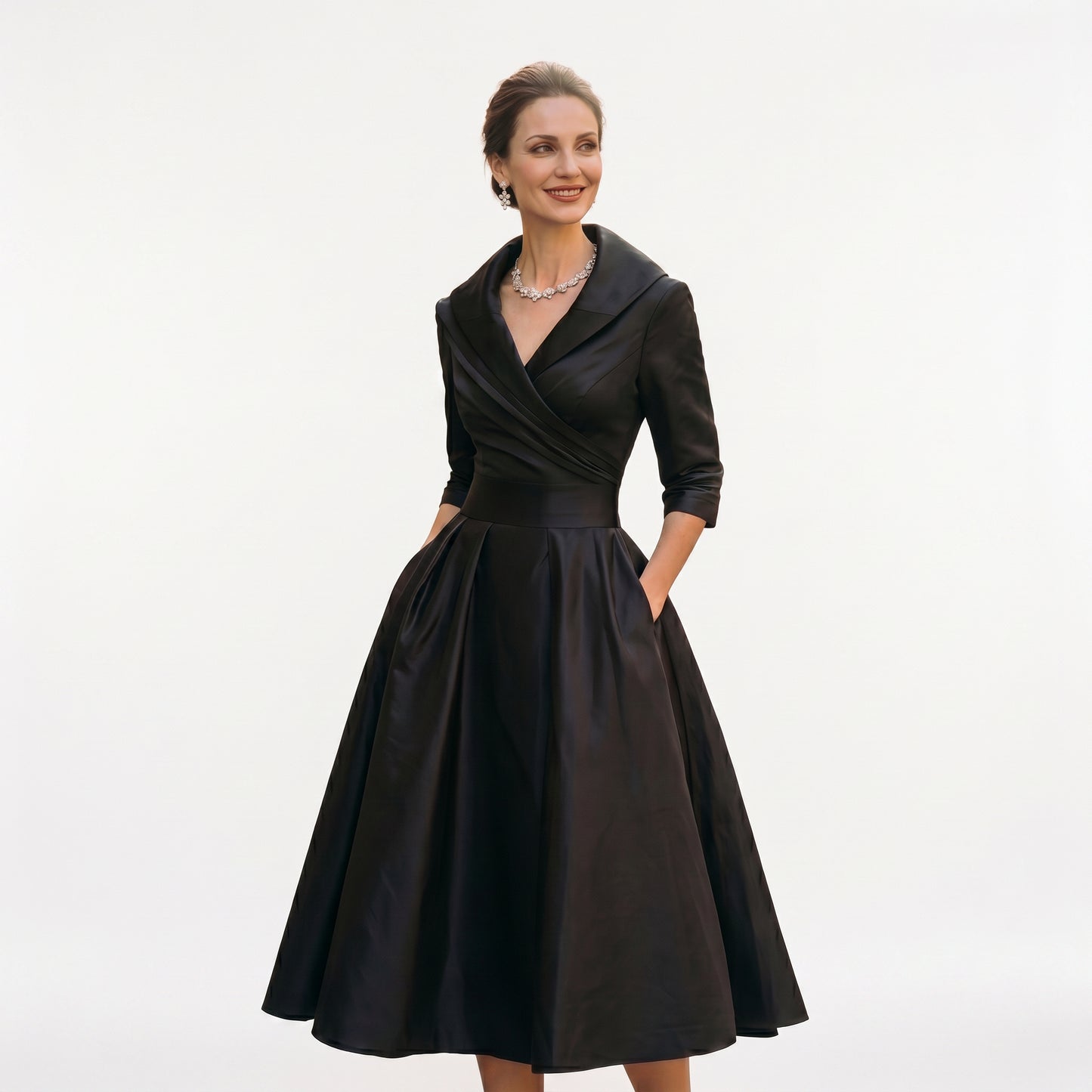 Karla - Elegant Satin Midi Wedding Guest Dress