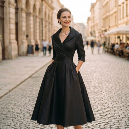 Karla - Elegant Satin Midi Wedding Guest Dress