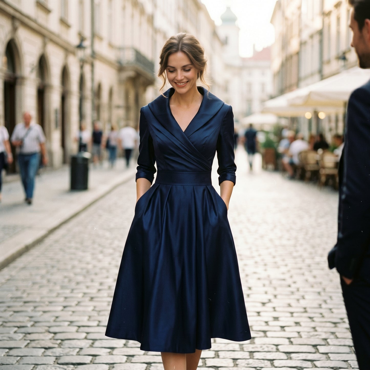 Karla - Elegant Satin Midi Wedding Guest Dress