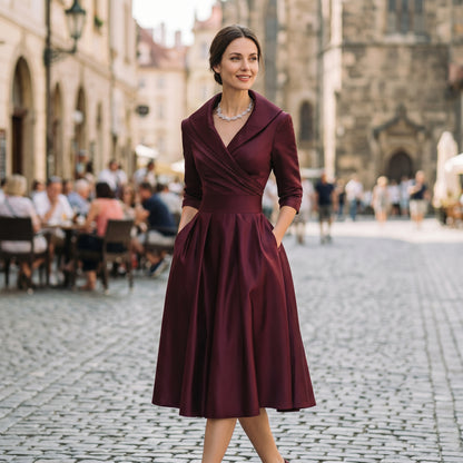 Karla - Elegant Satin Midi Wedding Guest Dress