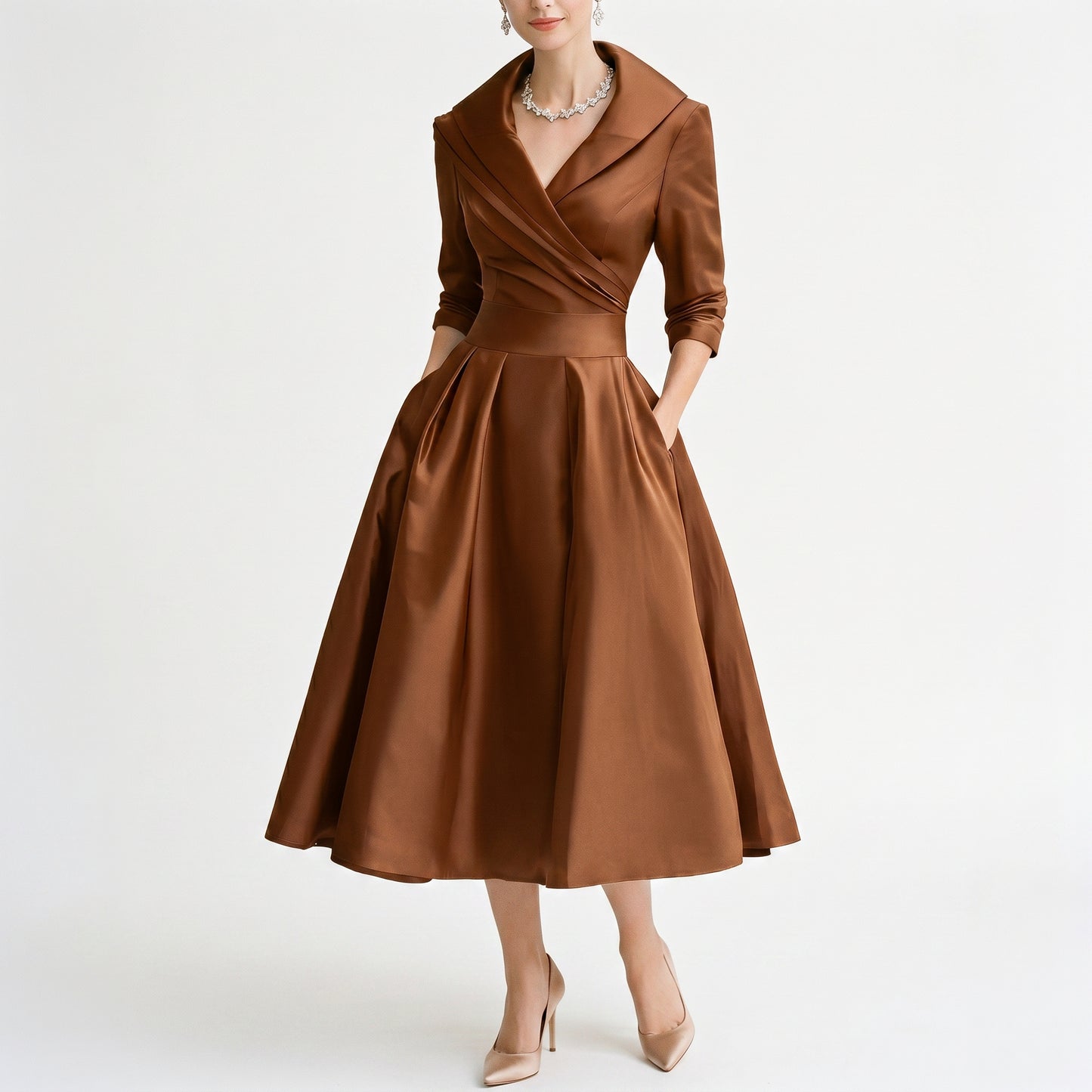 Karla - Elegant Satin Midi Wedding Guest Dress DONE