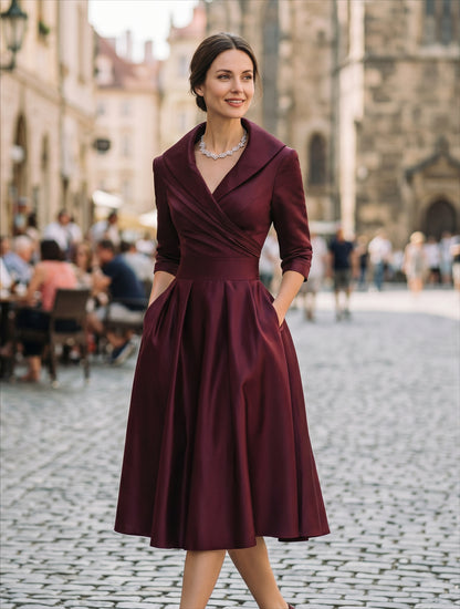 Karla - Elegant Satin Midi Wedding Guest Dress DONE