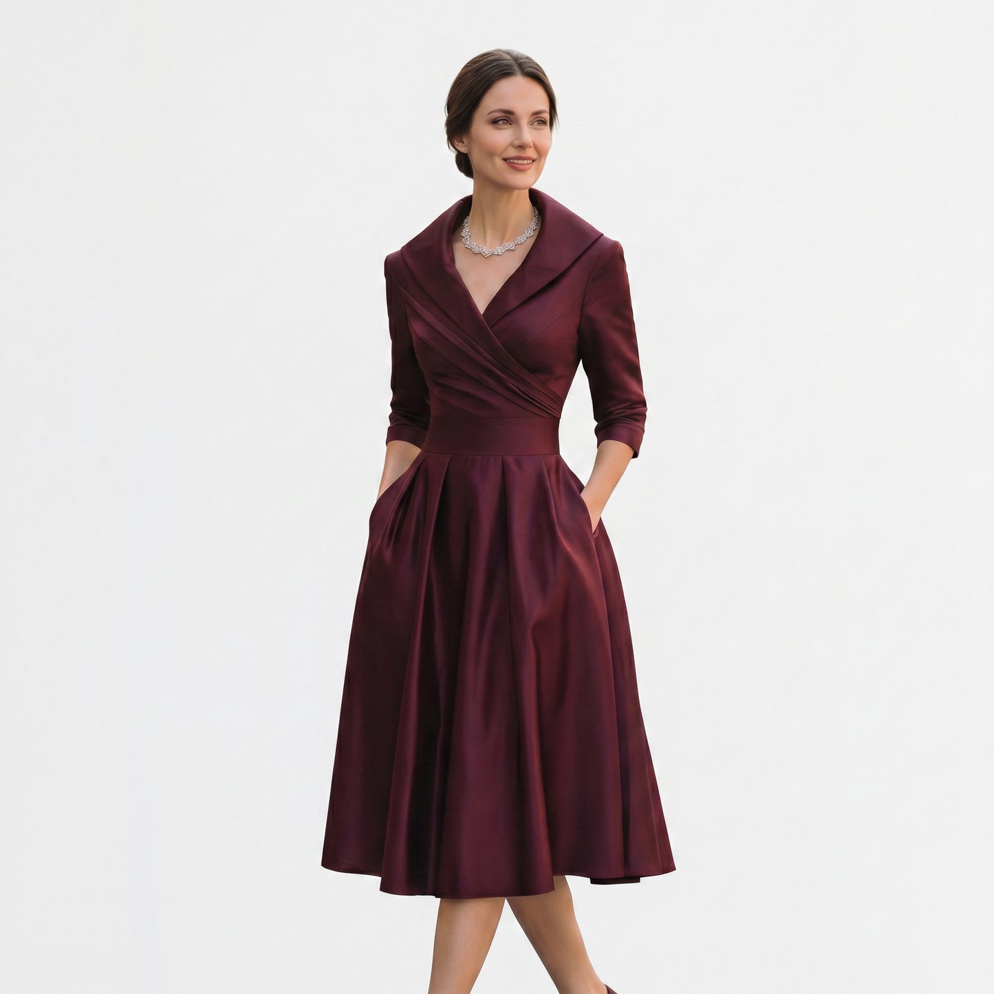 Karla - Elegant Satin Midi Wedding Guest Dress DONE