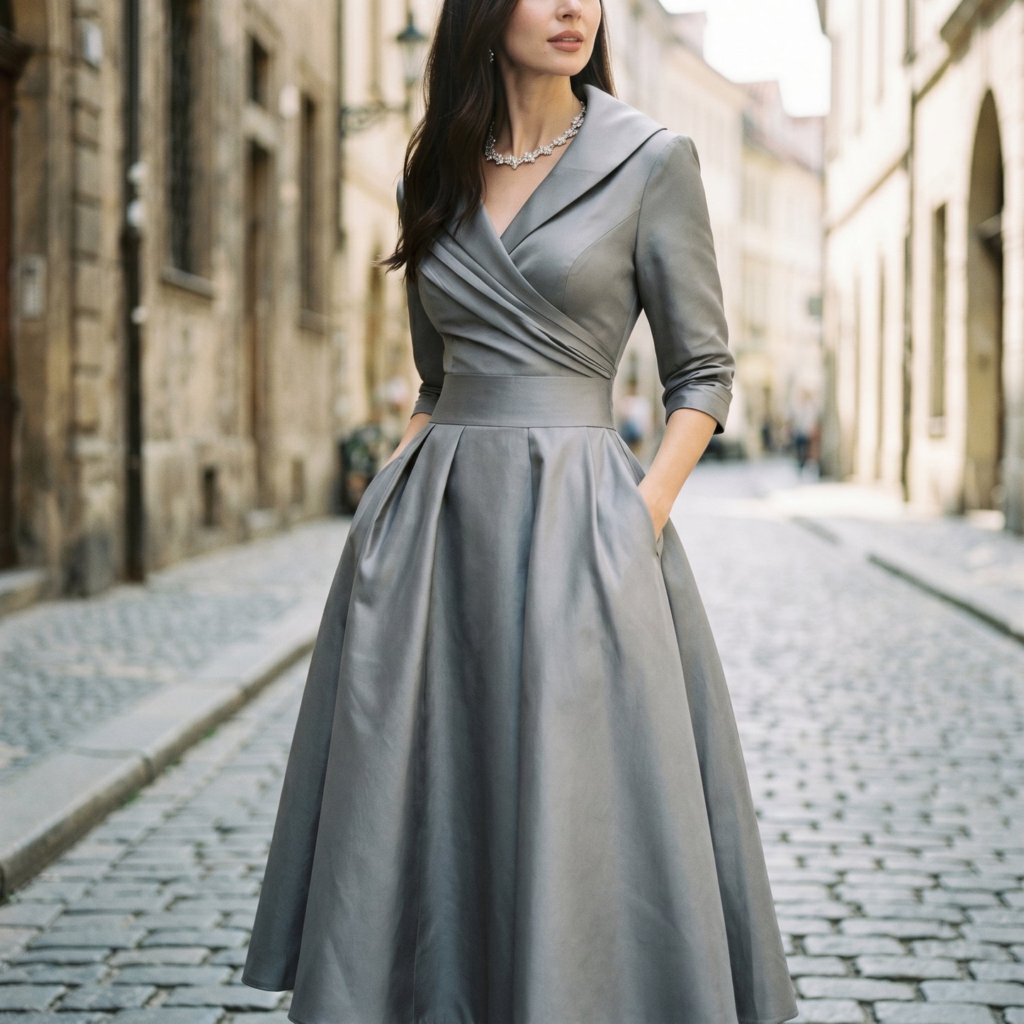Karla - Elegant Satin Midi Wedding Guest Dress DONE