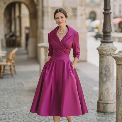 Karla - Elegant Satin Midi Wedding Guest Dress DONE