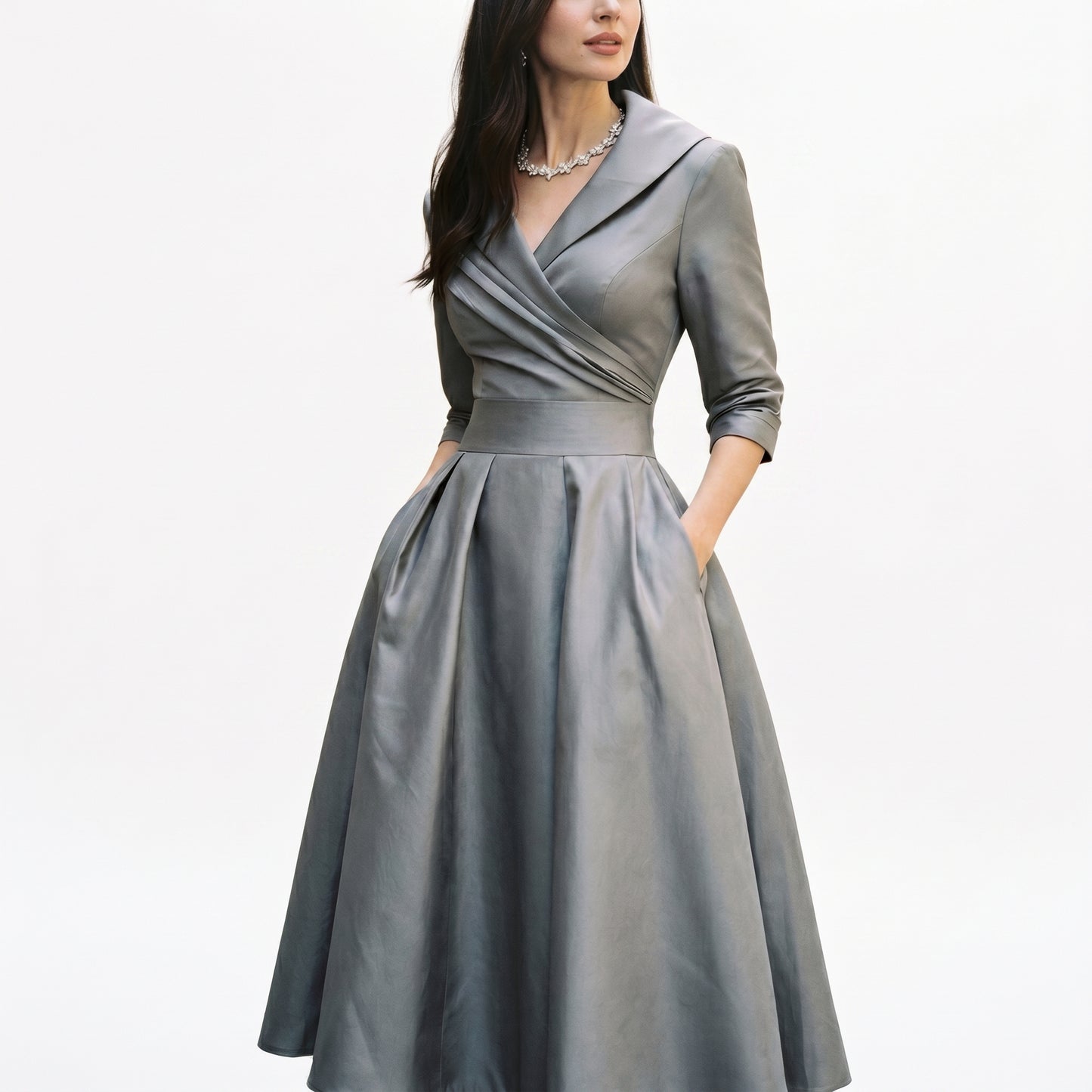 Karla - Elegant Satin Midi Wedding Guest Dress DONE