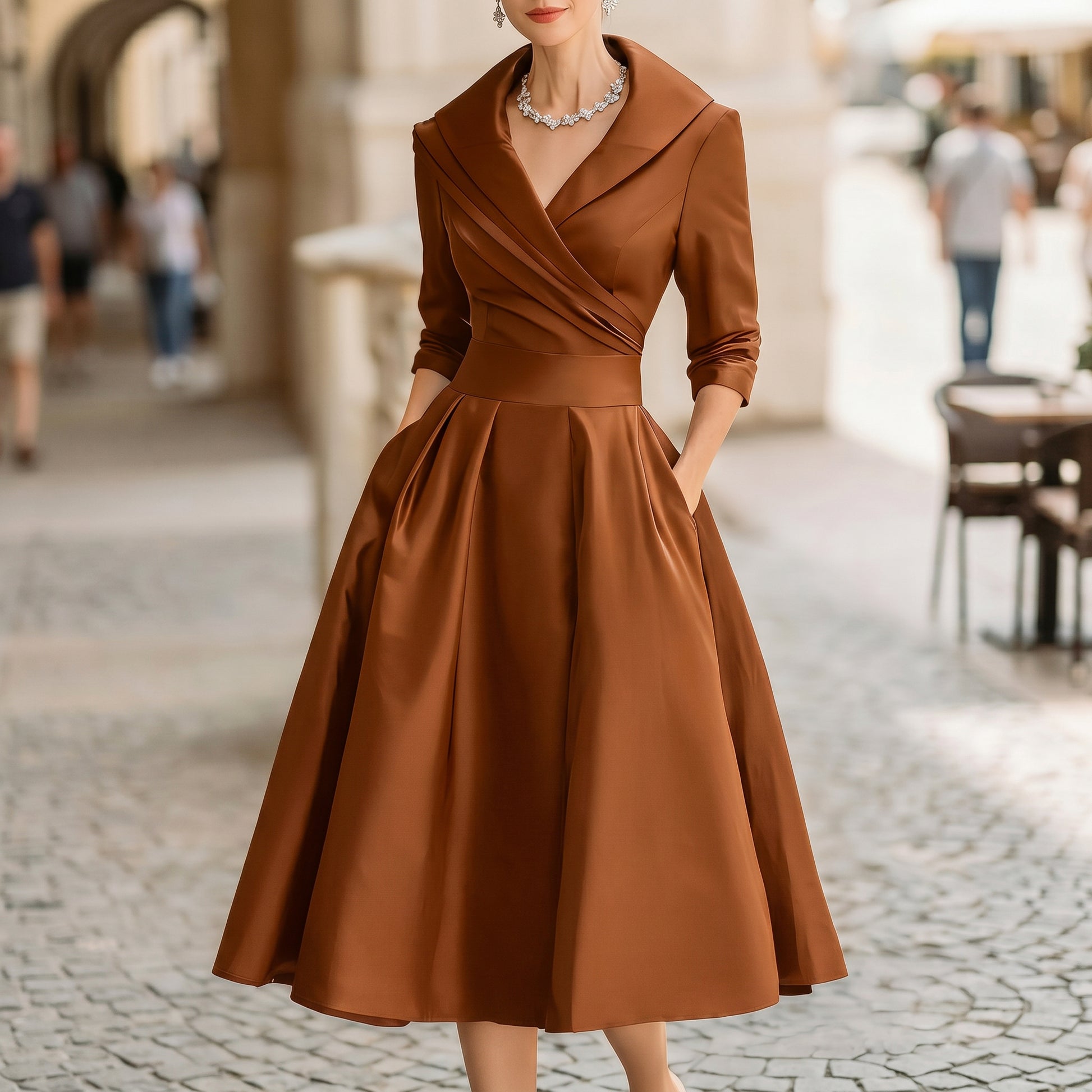 Karla - Elegant Satin Midi Wedding Guest Dress DONE