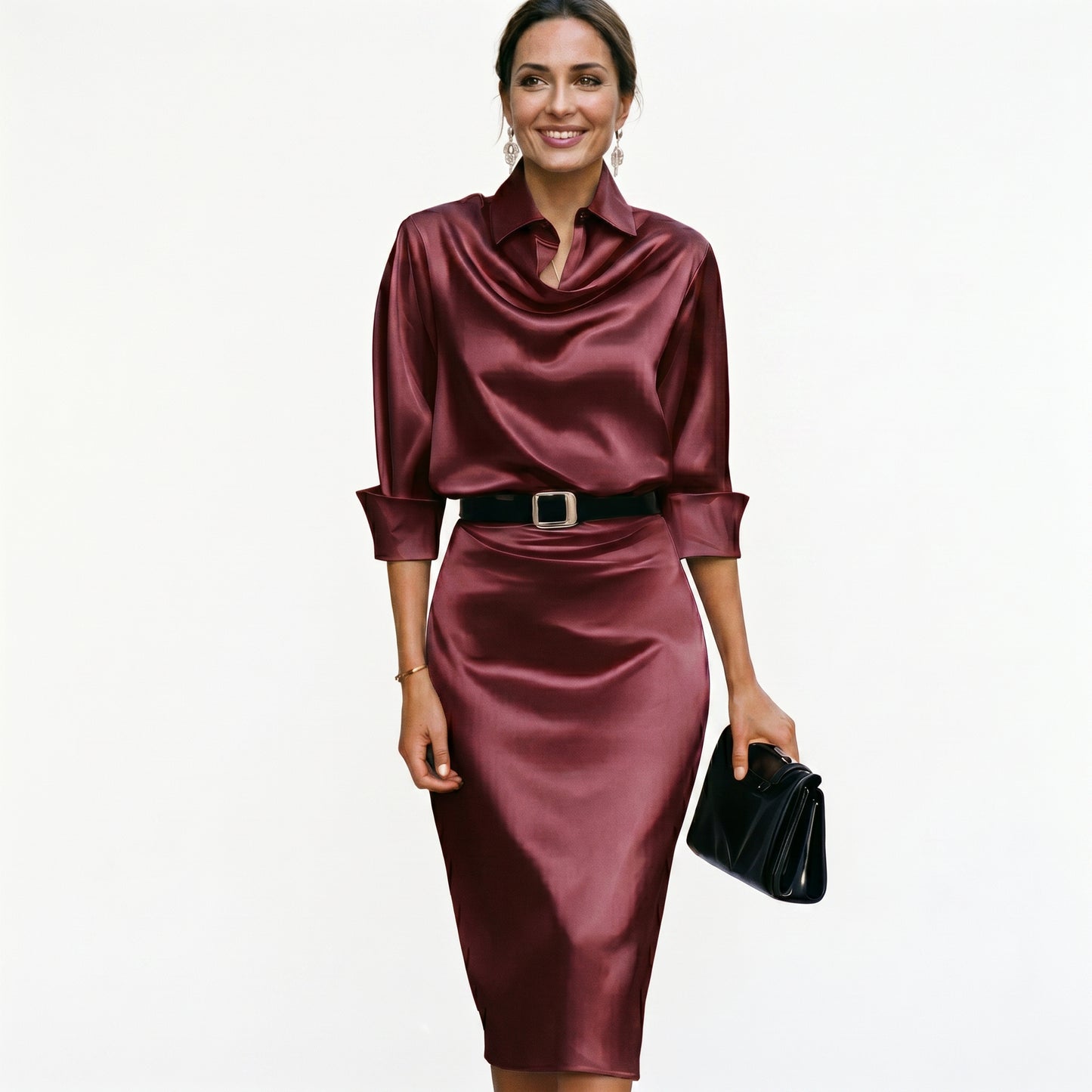 Katherine - Cocktail Satin Midi Dress for Wedding Guests