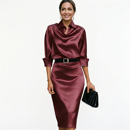 Katherine - Cocktail Satin Midi Dress for Wedding Guests