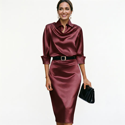 Katherine - Cocktail Satin Midi Dress for Wedding Guests