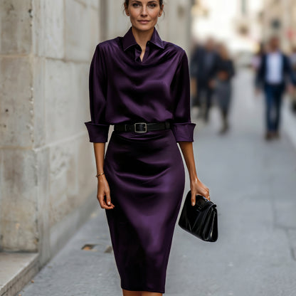 Katherine - Cocktail Satin Midi Dress for Wedding Guests