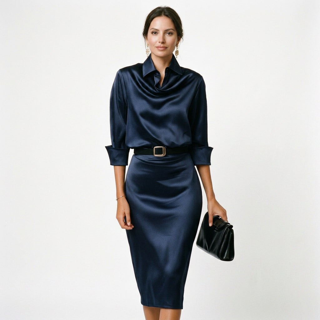 Katherine - Cocktail Satin Midi Dress for Wedding Guests