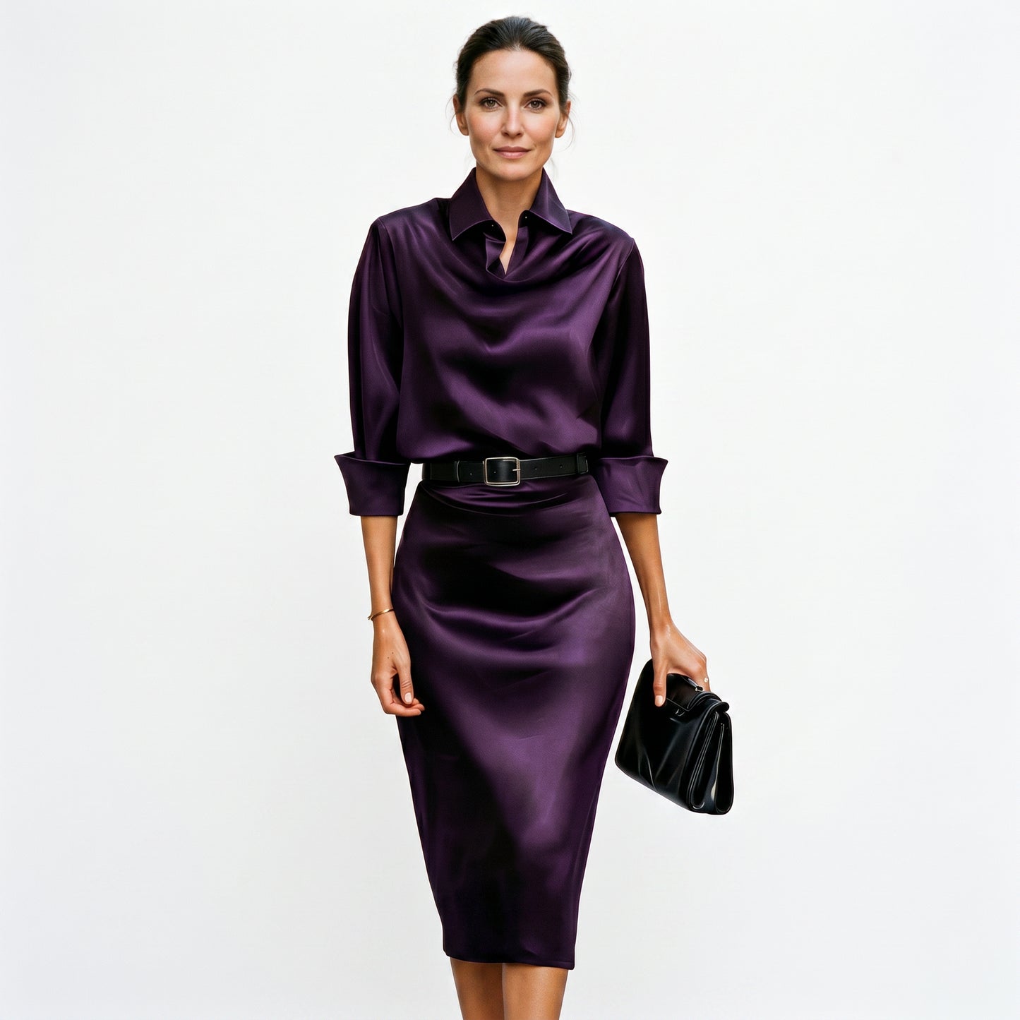 Katherine - Cocktail Satin Midi Dress for Wedding Guests