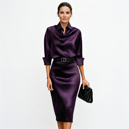 Katherine - Cocktail Satin Midi Dress for Wedding Guests