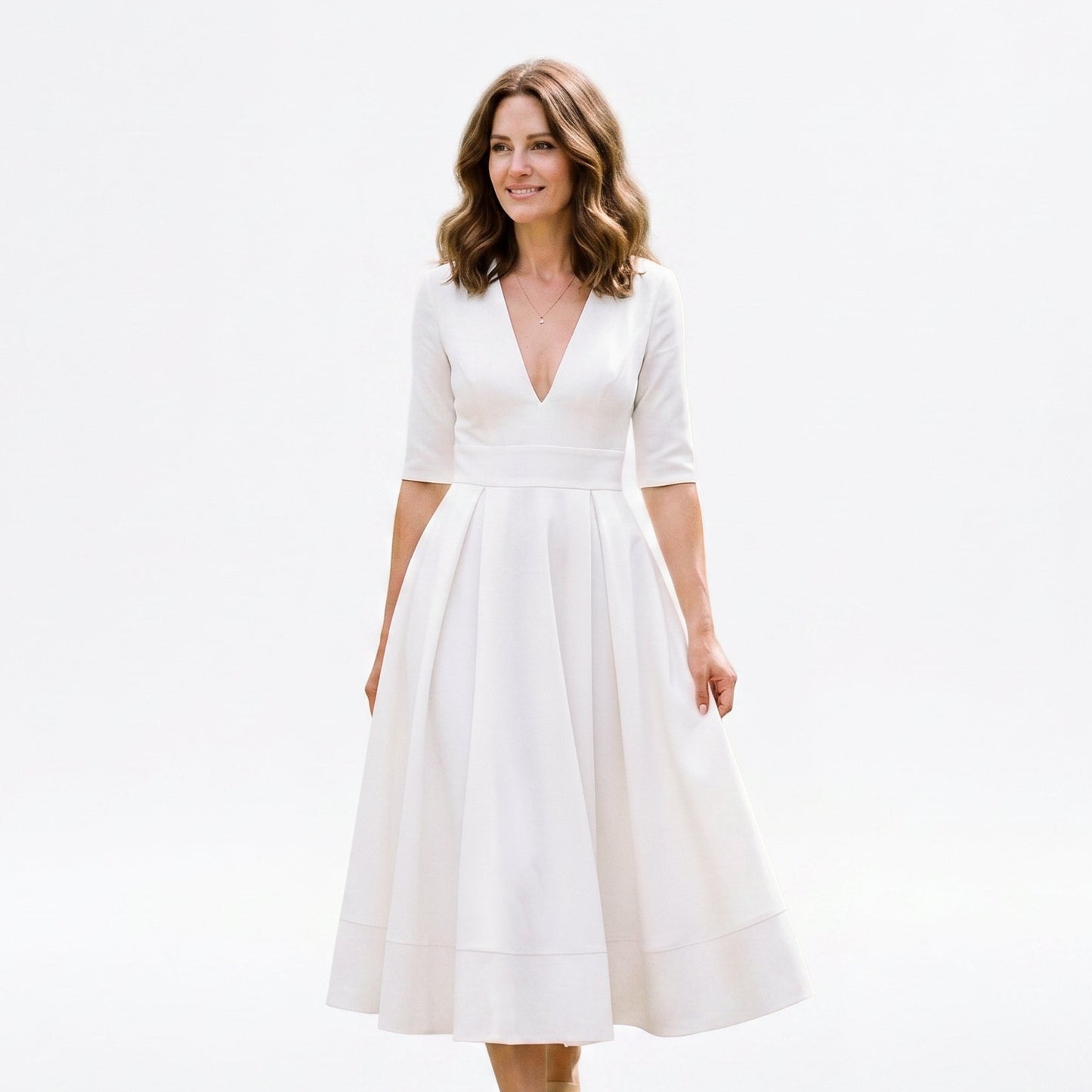 Lydia - Elegant White Midi Dress for Timeless Style DONE 05-12-2026