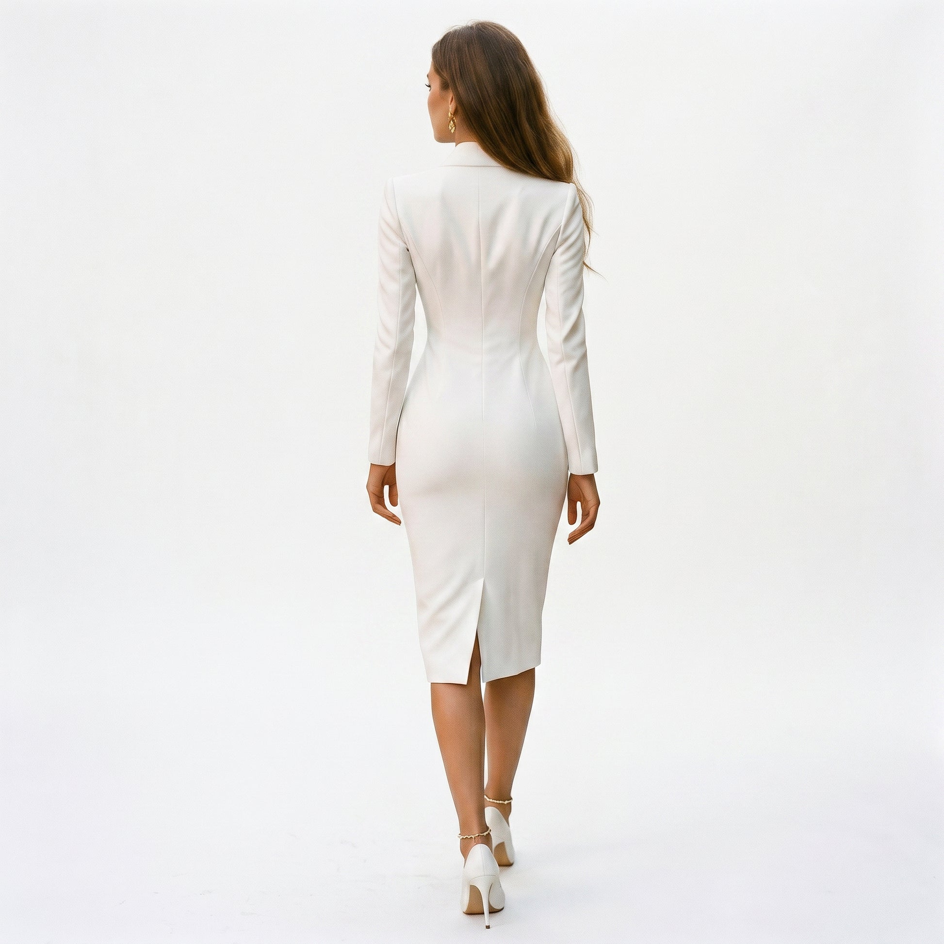 Mariana - Elegant White Long Sleeve Midi Dress for Women