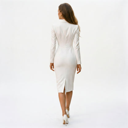 Mariana - Elegant White Long Sleeve Midi Dress for Women
