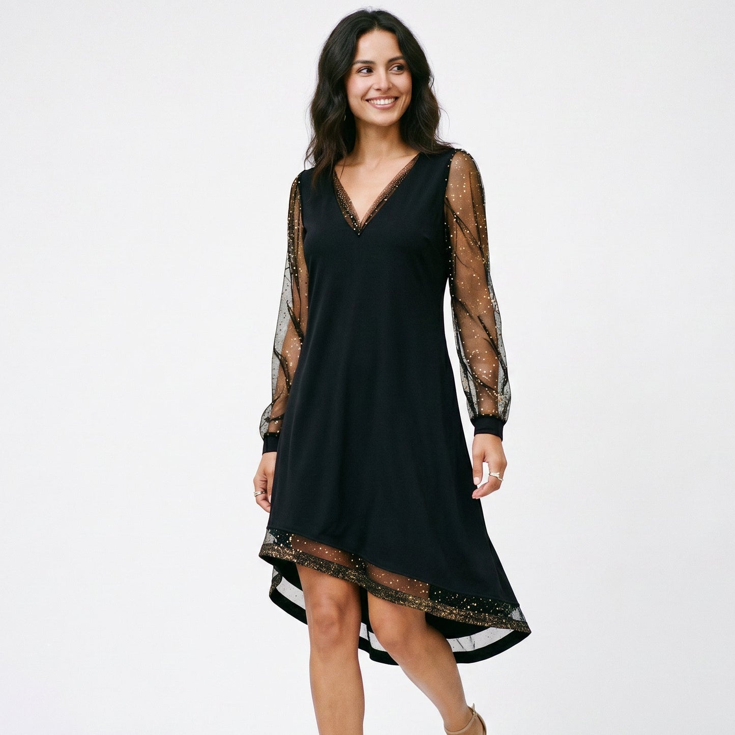 Matilda - Elegant Black Mini Dress with Sheer Sleeves DONE 05-22-2026