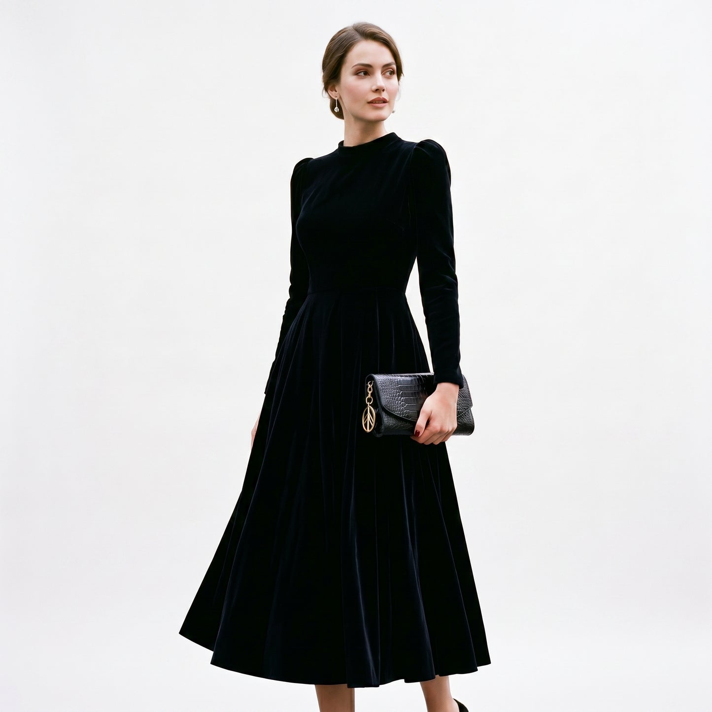 Melania - Velvet Plus Size Midi Dress for Wedding Guests and Formal Events