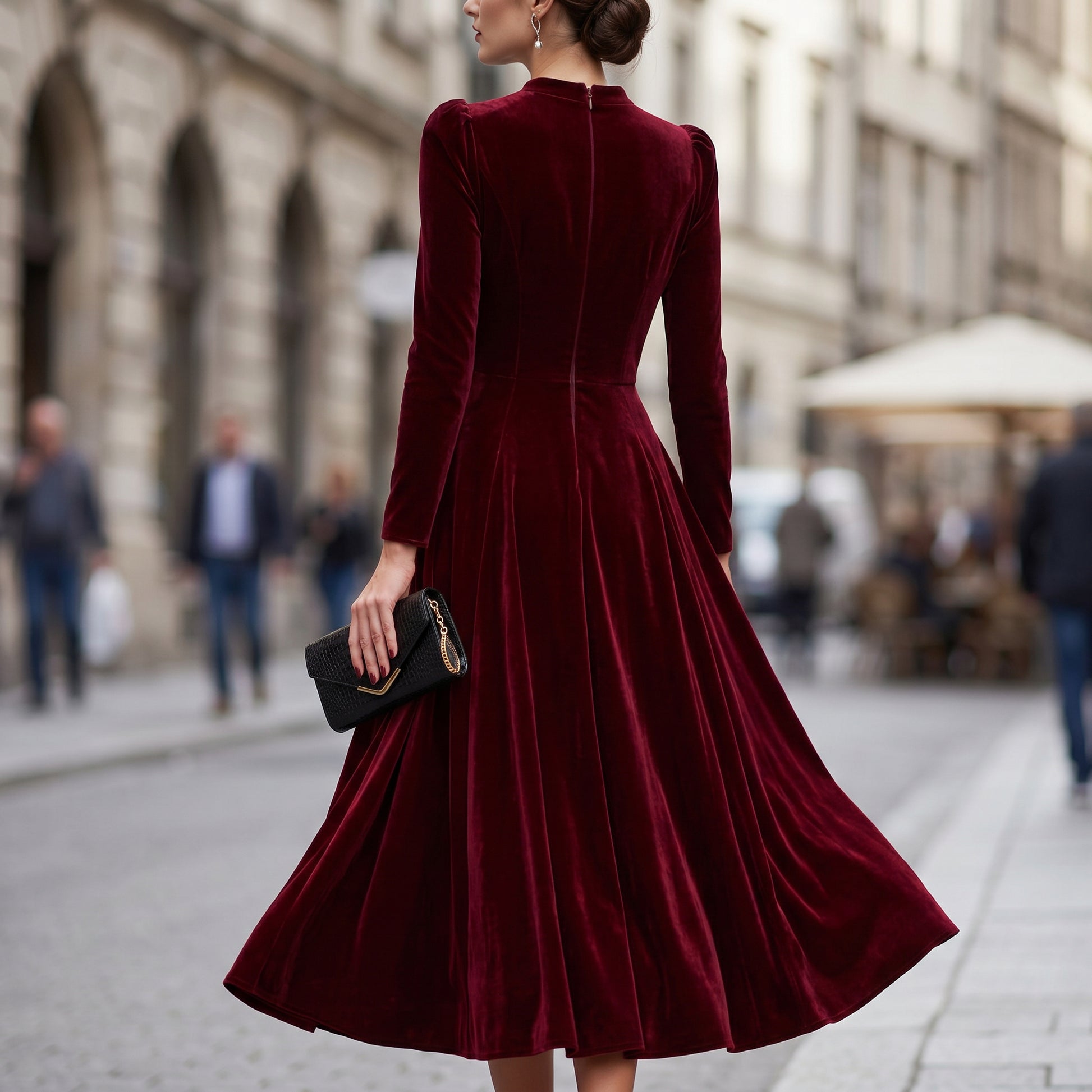 Melania - Velvet Plus Size Midi Dress for Wedding Guests and Formal Events DONE