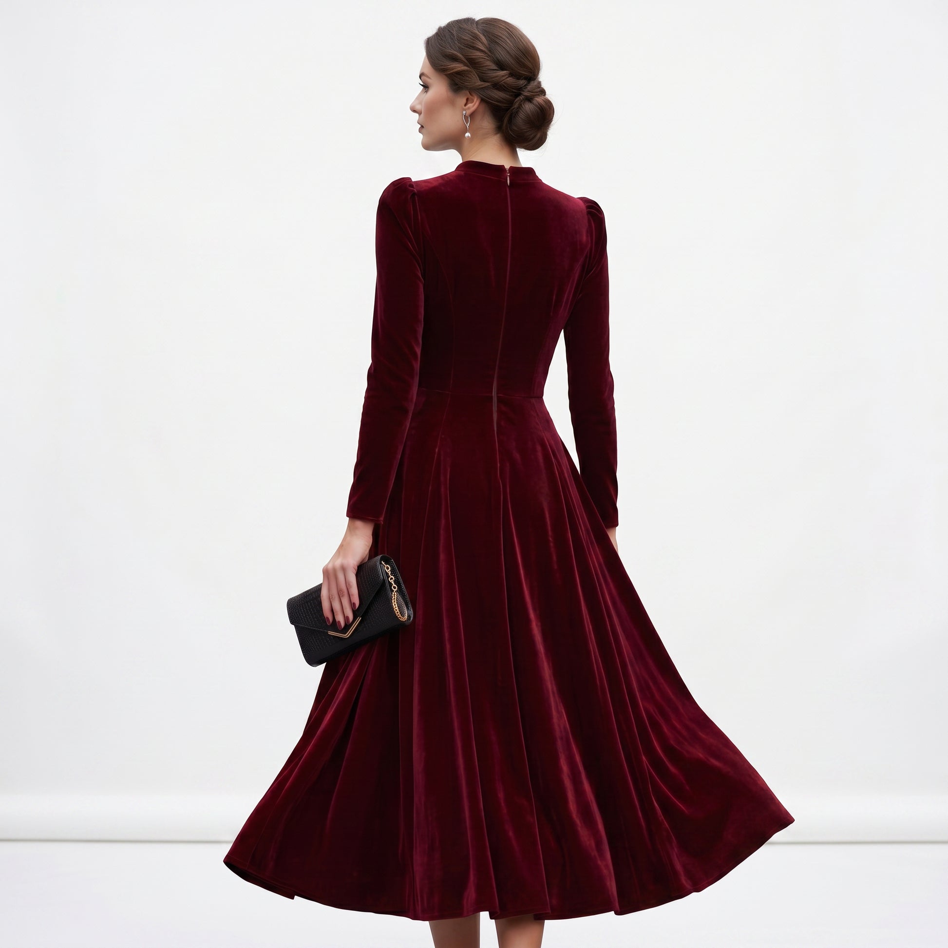 Melania - Velvet Plus Size Midi Dress for Wedding Guests and Formal Events