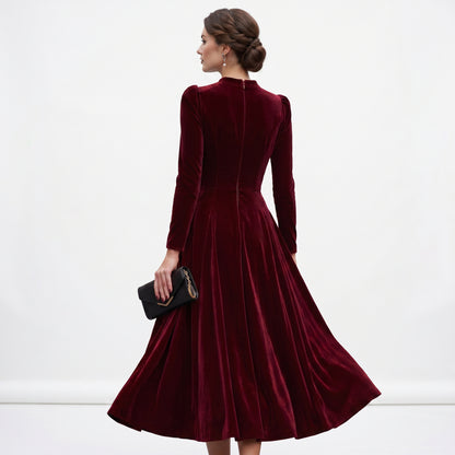 Melania - Velvet Plus Size Midi Dress for Wedding Guests and Formal Events