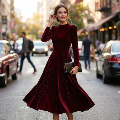 Melania - Velvet Plus Size Midi Dress for Wedding Guests and Formal Events DONE