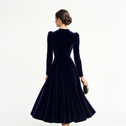 Melania - Velvet Plus Size Midi Dress for Wedding Guests and Formal Events